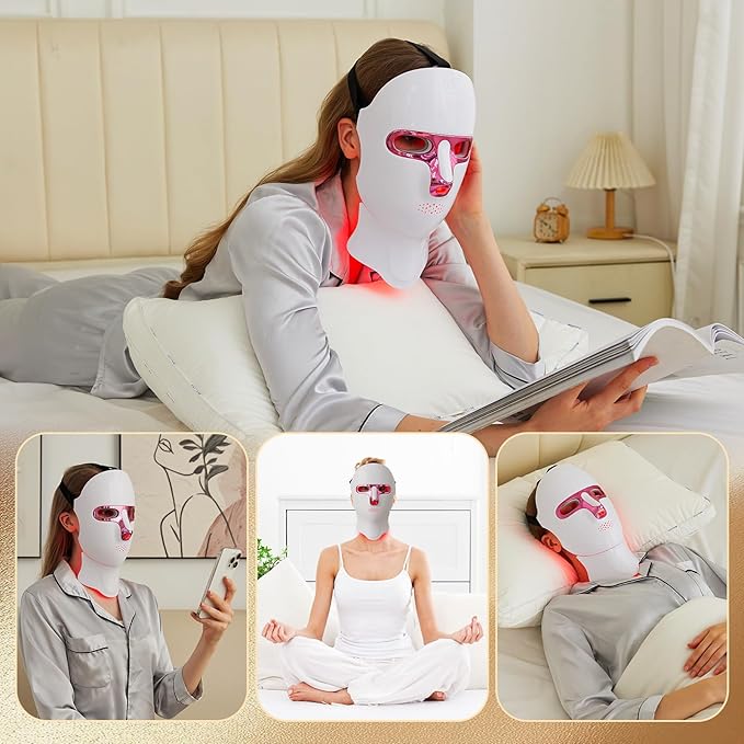 Red Light Therapy Mask & Neck – 7-Color LED Face & Neck Light Therapy, Cordless & Rechargeable, Ergonomic Design, Portable Skincare Set for Anti-Aging, Skin Brightening, and Rejuvenation