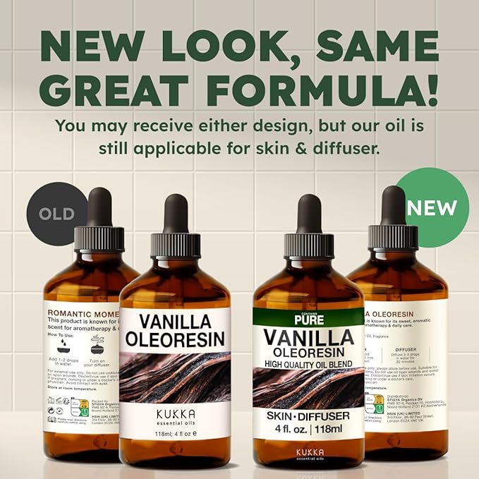 KUKKA Vanilla Essential Oils - 4 Fl Oz - for Hair, Skin, Diffuser, Aromatherapy & DIY Soap Making Scent
