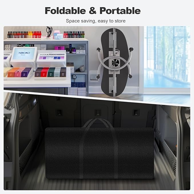 Portable Nail Table for Nail Tech on Wheels, Foldable Professional Manicure Table Travel Nail Desk with LED Lamp/Dust Collector/3 Dust Bags/Wrist Cushion/Storage Bag, Black