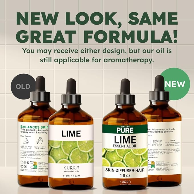KUKKA Lime Essential Oils - 4 Fl Oz - for Hair, Skin, Diffuser, Aromatherapy & DIY Soap Making Scent