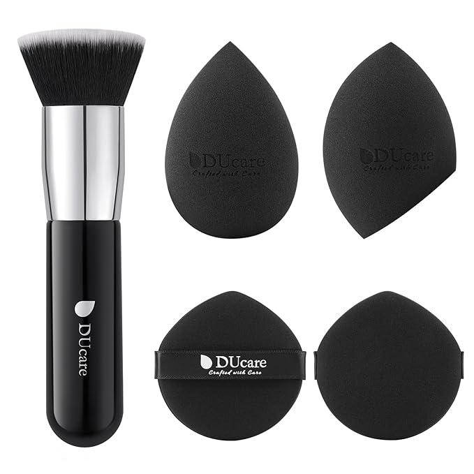 DUcare Christmas Sponges with Foundation Brush Makeup Puff Blending Foundation Sponge for Liquid BB Cream Mineral Powder Buffing Stippling