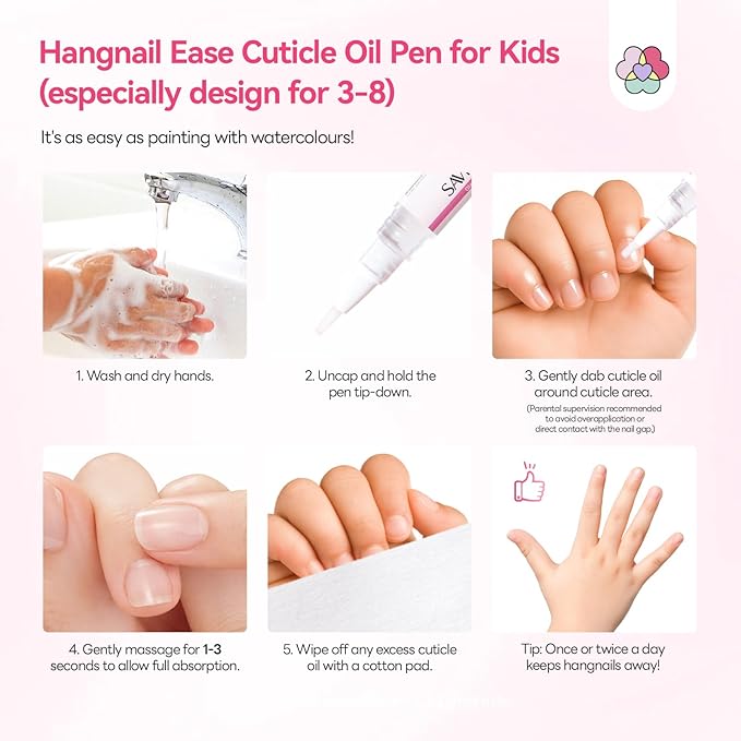 SAVILAND Cuticle Oil Pen for Kids: Plant-Based Nail Oil Pen 8-Hour Long-Lasting Nourishment 2-Hour Soften Tough Hangnails Child-friendly Cuticle Oil for Nails Gentle Nail Care for Kids 3-8 (Glamkids)