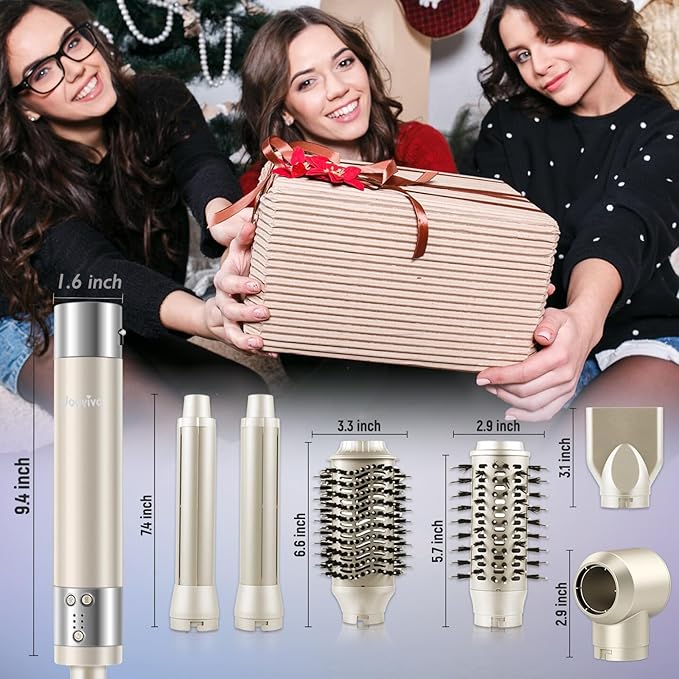 6-in-1 Ionic Hair Dryer Brush, Hot Air Styler 110,000 RPM High-Speed Frizz-Free Auto Wrap Curlers, Blow Dryer Multi Air Styler Wrap for Fast Drying Straightening Volumizing Curling Styling