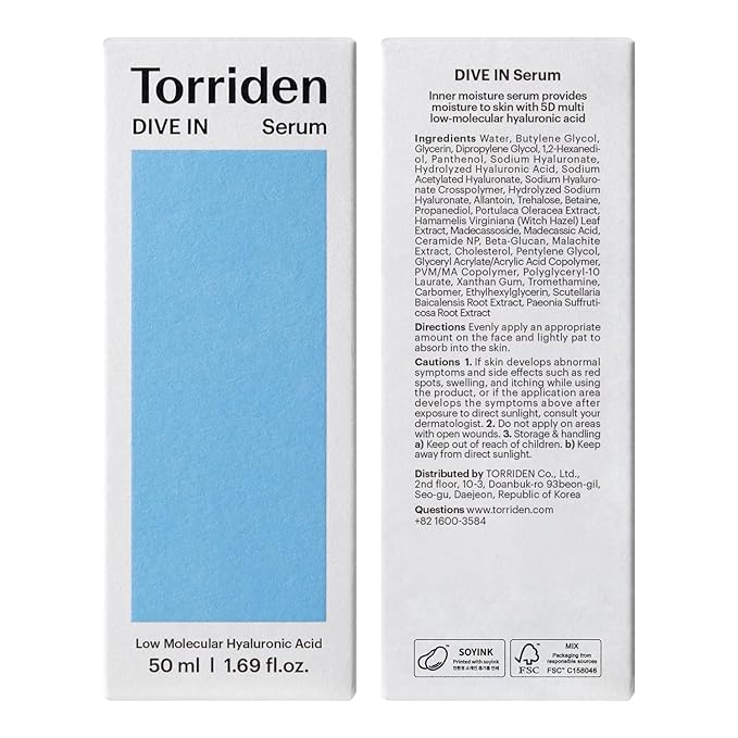 Torriden DIVE IN Hyaluronic Acid Serum for Deep Hydration | Korean K-Beauty Glass Skin Plump Glow | Lightweight Fast-Absorbing Face Serum 50ml (1.69 fl.oz.)