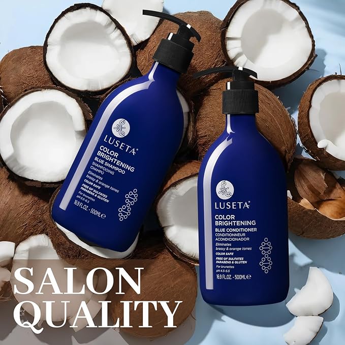 Luseta Blue Shampoo for Brassy Hair and Brunettes, Level Up Tones Down Orange & Copper Hues, Blue Shampoo and Conditioner for Color Treated Hair, Targets Brassy and Refresh cool-toned colors 2x16.9oz