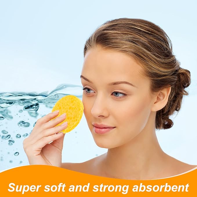 Geiserailie 50 Pcs Compressed Facial Sponges Facial Makeup Natural Cosmetic Spa Sponges for Women Cleansing, Exfoliating Mask, Makeup Removal, Dead Skin, and Dirt, Travel Accessories(Yellow)