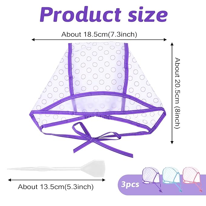 3PCS Highlight Cap, Hair Highlighting Caps With 3 Plastic Crochet Hooks Highlighting Kit for Hair Coloring Salon Dyeing Bleach Salon and DIY Hairdressing Supplies(Pink Blue Purple)