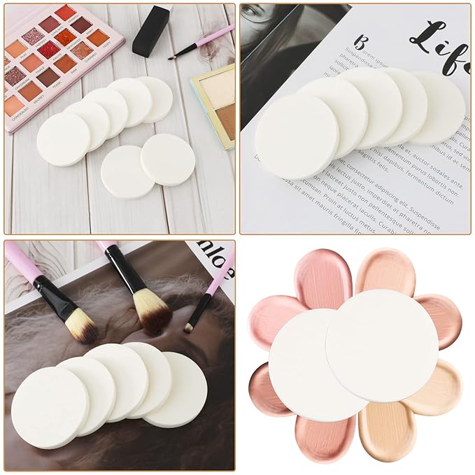 50 Pieces White Round Makeup Sponge Facial Powder Puff Cosmetic Sponge Round Foam Pad Beauty Makeup Eye Face Foundation Powder Blender for All Skin Types, Wet and Dry Dual Use
