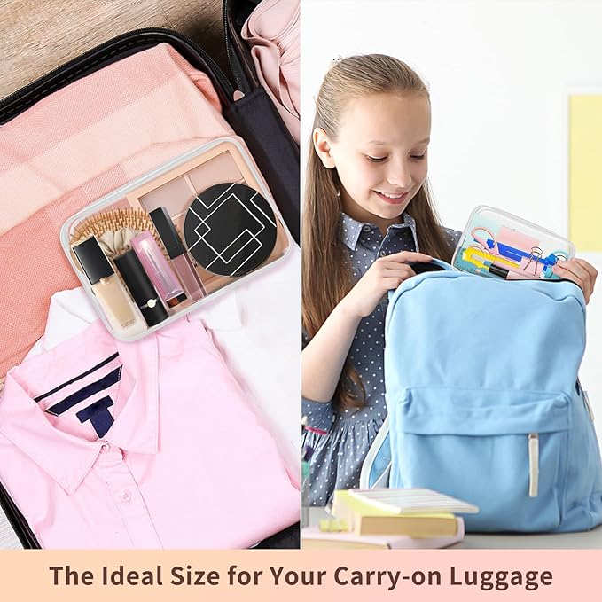 TISRATOK 12 PCS Clear Makeup Bag for Women with Zipper, TSA Approved Toiletry Pouch, Cosmetic Bag Bulk for Travel Organizer Essentials - White,Medium