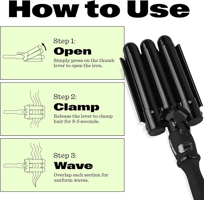 Trademark Beauty Three Barrel Hair Waver, Curling Iron, 1.1 Inch, Beach Waves, Adjustable Temperature Hair Curler, Babe Waves Limited Edition - Black