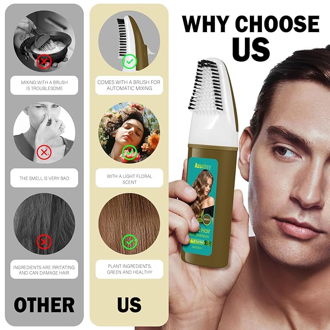 Brown Hair Dye,Hair Dye Shampoo for Women,Hair Color for Gray Hair Coverage Permanent,Comb Dyeing Champu Para CanasHair Dye 4 in 1 With Comb Herbal Natural Plant Hair Color Shampoo(Brown)