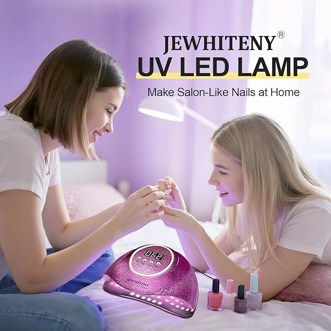 JEWHITENY Pink U V Gel Nail Lamp:LED Nails Curing Lamp with Automatic Sensor & 4 Timers Nail Light with 66 Lamp Beads