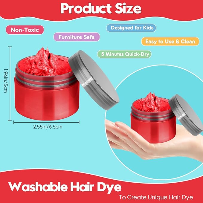 Red Hair Color Wax - Temporary & Washable Hair Styling Mud Gel for Men, Women, Kids,For Halloween, Cosplay, Party, Crazy Hair Day & Children's Day