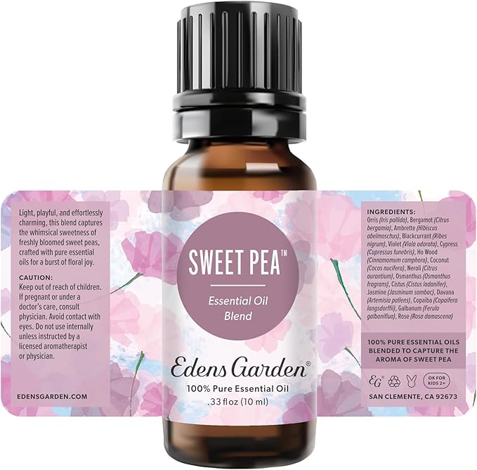 Edens Garden Sweet Pea Essential Oil Blend – 100% Pure Premium Grade & Toxin-Free, Undiluted, Best for Candle Making & Freshie Scents Natural Alternative, Soaps & Diffusers 10 ml (.33 fl oz)