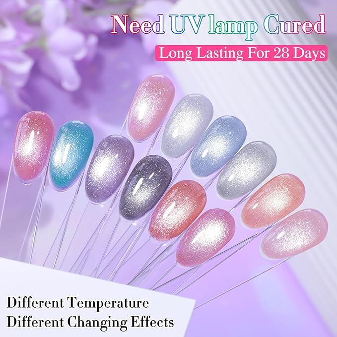 Double Rhythm Cat Eye Gel Nail Polish Set of 6 Same Color Same Bottle 0.5 Oz Shimmer Glitter with Magnet Holographic Reflective Magnetic UV Nail Polish Kit at Home (Color Changing-T6-49)