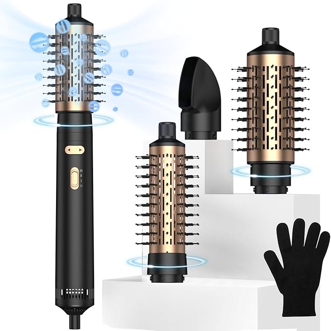 3 in 1 Rotating Hair Dryer Brush Spinning with Detachable Brush(2" & 1.5"),Negative Ionic Brush Blow Dryer 100-120V,3 Heats and 2 Speeds Rotating Hot Air Brush for Curling,Straight,Drying