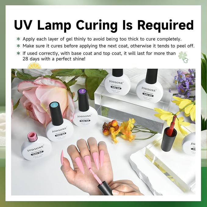 JODSONE Gel Nail Polish 20 Color Blue Red Matching Base Coat Glossy and Matte Top Coat 23 Bottles of 10ml Professional Nail Care Use