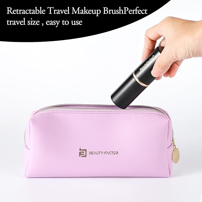 Retractable Kabuki Makeup Brush,Round Head Travel Makeup Brush Portable Brushes for Powder and Liquid Foundation, Bronzer, Blush and other face makeup With Aluminum Handle