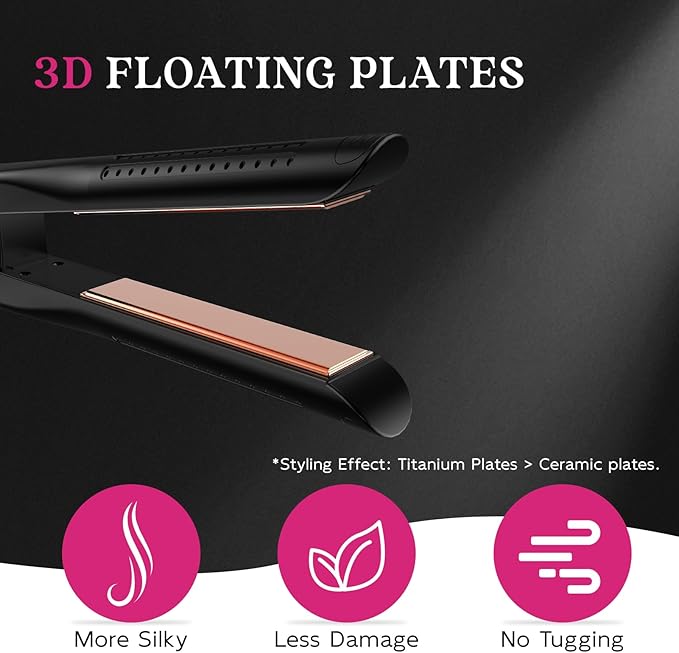 SKIMI Airflow Styler, Titanium Flat Iron Hair Straightener, Professional Curling Iron with Cooling Air Vents to Lock in Style, 5 Temps & Dual Voltage, Auto Off(Black & Coral).