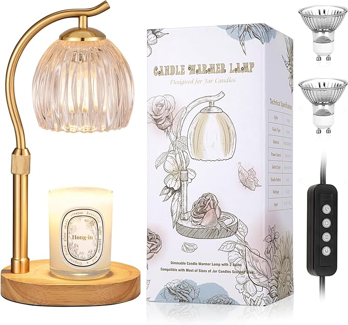 Hong-in Flower Candle Warmer Lamp - with Timer & Dimmer & Adjustable Height, Cozy Home Decor Wax Melt Warmer,Vintage Birthday Gift for Women Mom