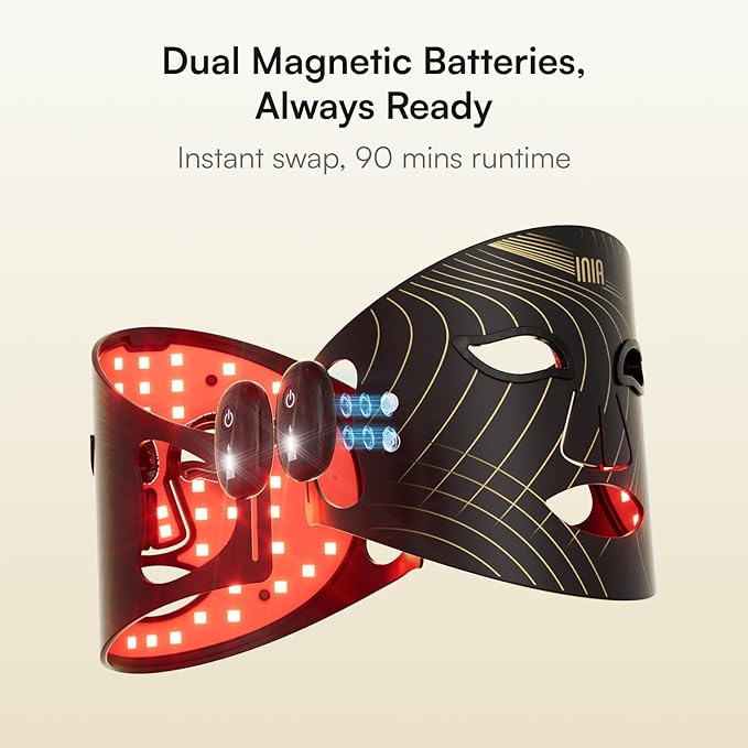 INIA Red Light Therapy Mask for Face, Glow Wireless LED Face Mask Light Therapy with Near-Infrared Red Light (NIR), Rechargeable and Ergonomic Design for Home & Travel