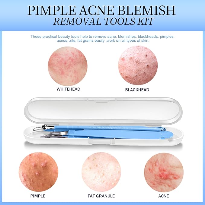 Teenitor 7 Pcs Professional Blackhead Remover Tweezers and Pimple Popper Tool Kit, Tweezers for Women Facial Hair, Blackhead Extractor, Pimple Extractor, Light Blue