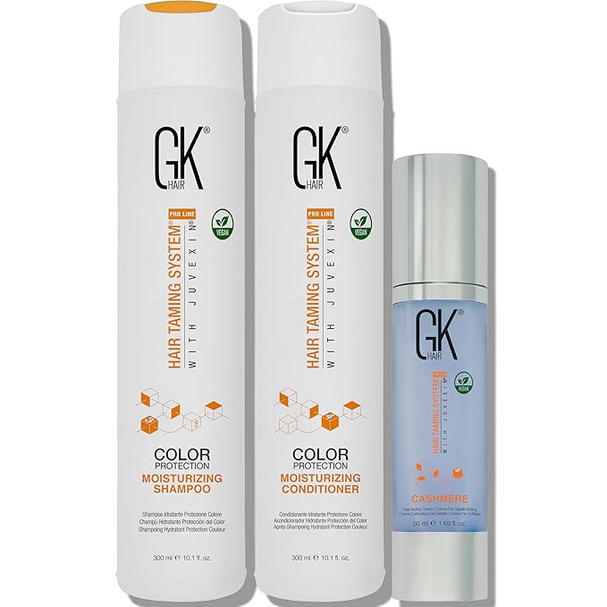 GK HAIR Global Keratin Balancing Shampoo and Conditioner Sets (10.1 Fl Oz/300ml) with Leave In Cashmere Smoothing and Styling Cream (1.69 Fl Oz/50ml) For Dry Damaged Frizzy Oily & Color Treated Hair