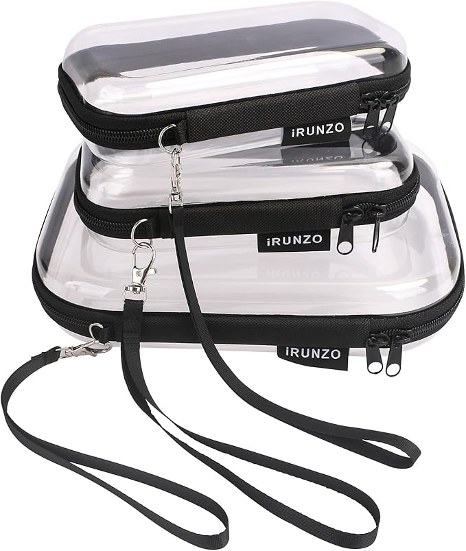 3 PCS Clear Hard Shell Zipper Case With Handle Strap,Clear Plastic Waterproof Cosmetic Makeup Bags Toiletry Pouches for Travel With Double Zipper,Kid's Toy Storage Organizer Bins Box