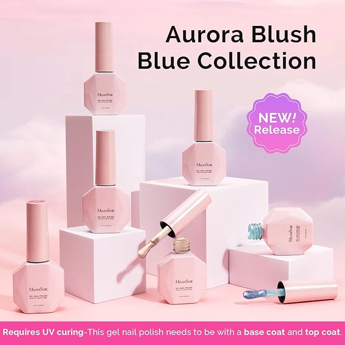 MelodySusie 7.5ML Glitter Gel Nail Polish Set, 6 Colors Aurora White Sparkle Gel Polish Kit Aurora Blue Pink Shimmer Gel Polish Gifts for Women Nail Art Manicure Salon DIY Nail Design at Home