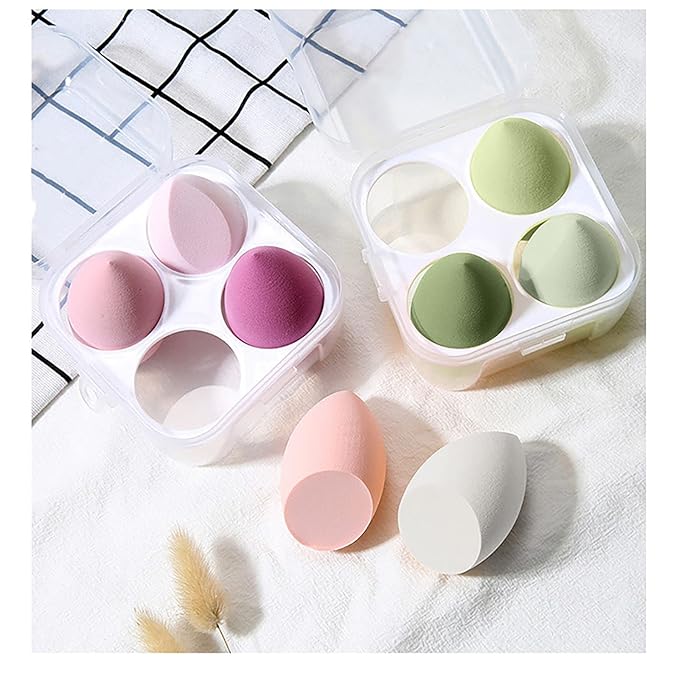 Makeup Sponges Set - Beauty sponges Blending Blenders with 1 Holder and Egg Case, Flawless for Cream, Powder and Liquid (Green, 4Pcs+1Holder+ case)