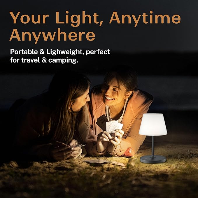 Cordless Lamp, 5000mAh Battery Operated Rechargeable Table Lamp with Power Bank, Touch Dimmable 3 Color Temperatures, IP44 Waterproof Shower Lamp for Kitchen, Bathroom, Indoor Or Outdoor Use 9.6in