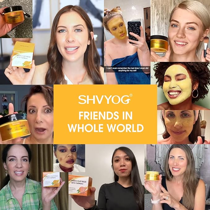 SHVYOG Vitamin C Face Mask with Kaolin Clay and Turmeric for Dark Spots, Dull Skin, Skincare Facial Mask for Controlling Oil and Refining Pores 5.29 Oz