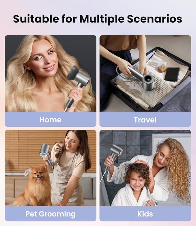 Hair Dryer: 150000 RPM Portable Professional High Speed Ionic Blow Dryer for Fast Drying, 500 Million Negative Ions Care & Heat Control & Low Noise with Magnetic Diffuser & Nozzle, 5 Temps & 3 Speeds