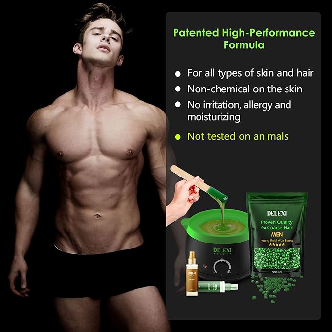All-in-One Waxing Kit for Men – Complete Hard Wax Kit for Hair Removal, Body & Face, Home Waxing Warmer for Brazilian & Bikini, Includes Wax Pot, Wax Machine & Accessories