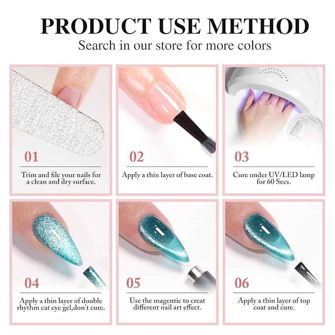 Double Rhythm Cat Eye Gel Polish with Magnet 15ML Holographic Glitter Shimmer Translucent Jelly Color 0.5 OZ Magnetic Gel Polish Salon DIY at Home (Nude-MC1020)