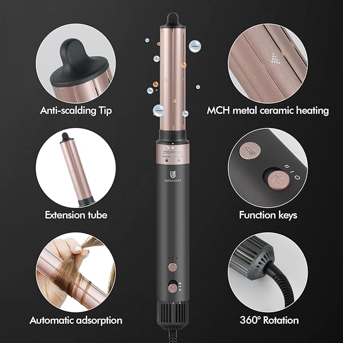 Hair Dryer Brush Air Styler: High Speed Blow Dryers Hair Styling Tool Set with 1 1/4 Inch Curling Iron Hot Airflow Auto Wrap Curler, Negative Ionic for Fast Drying Curling Volumizing Smoothing Gold