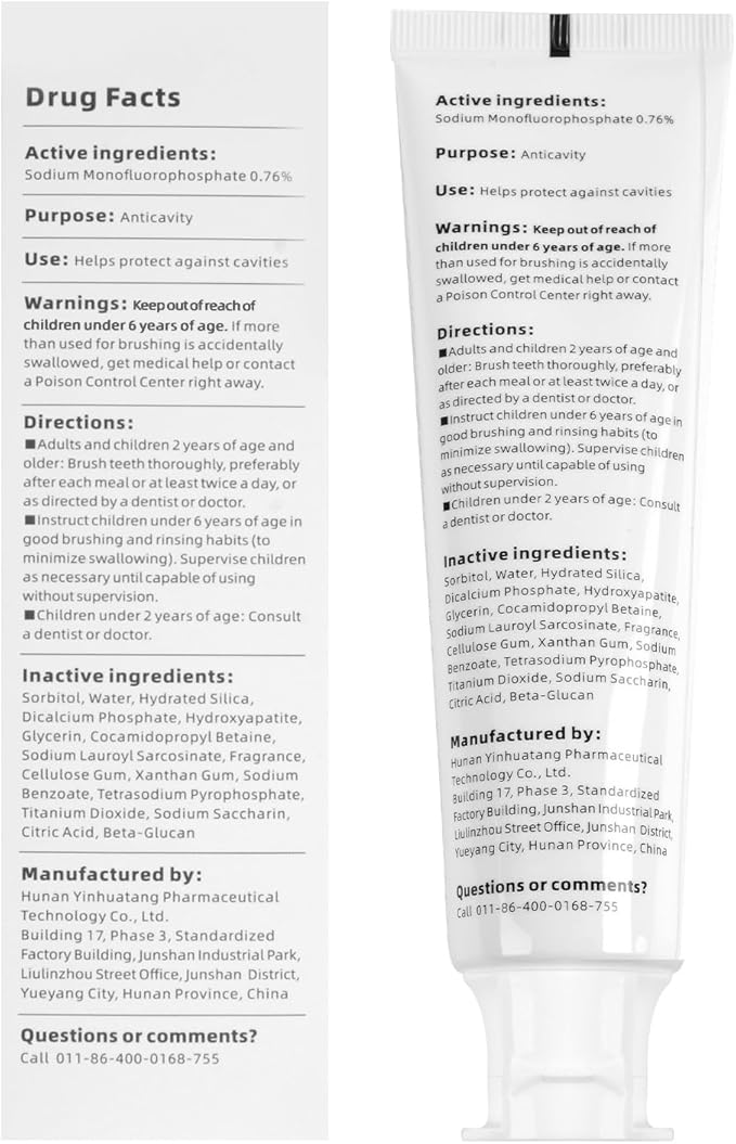 Hydroxyapatite Fluoride Toothpaste for Sensitive Teeth, Enamel Remineralization, Cavity Reversal, Gum Care, Mint Flavor, Travel Size, 2 x 3.52oz