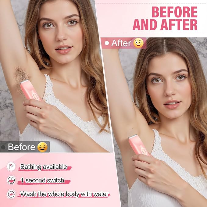 Women's Bikini Trimmer, 2-in-1 Electric Shaver for Bikini Line, Legs, Underarms, Face - Waterproof Women's Electric Shaver for Sensitive Skin, USB Rechargeable (Pink)