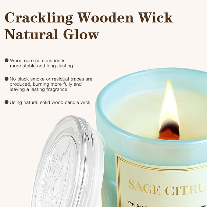 2 Pack Candles for Home Scented,Wood Wick Sage Citrus Scented Candle,22.6 oz 150 Hour Long Burning Lasting, Natural Soy Wax Candles Gifts Set,for Christmas Day