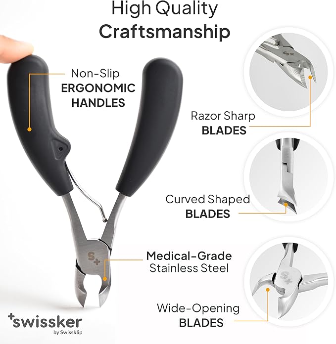 Swissker by Swissklip Toenail Clippers I Heavy Duty Toe Nail Clippers I Toenail Clippers for Thick Nails I Toenail Scissors I Heavy Duty Nail Clippers for Thick Nail (Pack of 3)