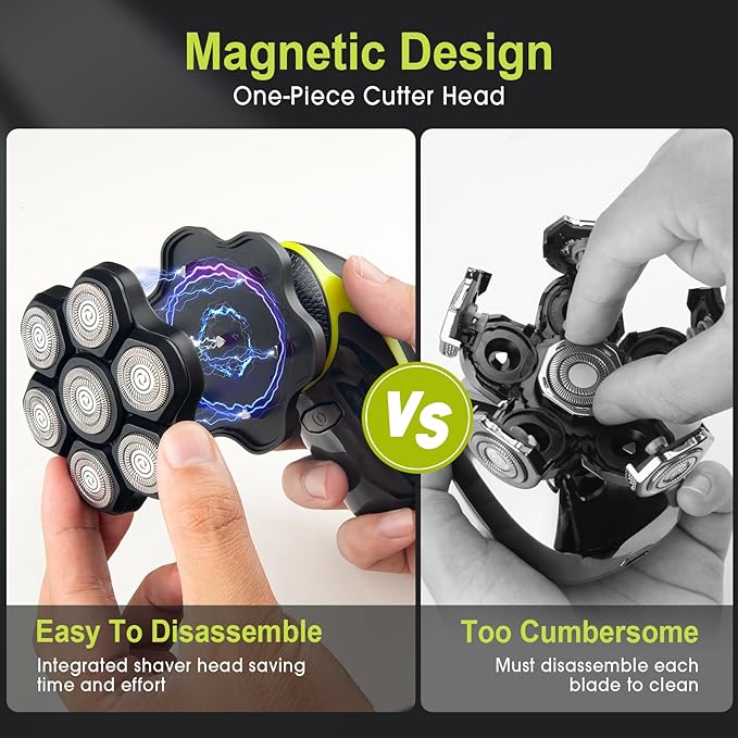 Magnetic 7D Head Shavers for Bald Men, Telfun Waterproof Hypoallergenic Electric Head & Body Shaver, Wet/Dry Shaving, Type-C Fast Charging, LED Display, Rechargeable Razor for Men & Women, Ideal Gift