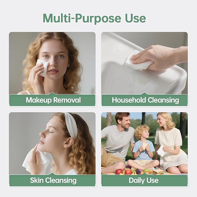 MATERN'ELLA Disposable Face Towels XL Ultra Soft Biodegradable Dry Wipes, Plant-Based Lint-Free Facial Towelettes for Makeup Removal & Sensitive Skin, Premium Texture for Effective Cleansing 2 x 50 Ct