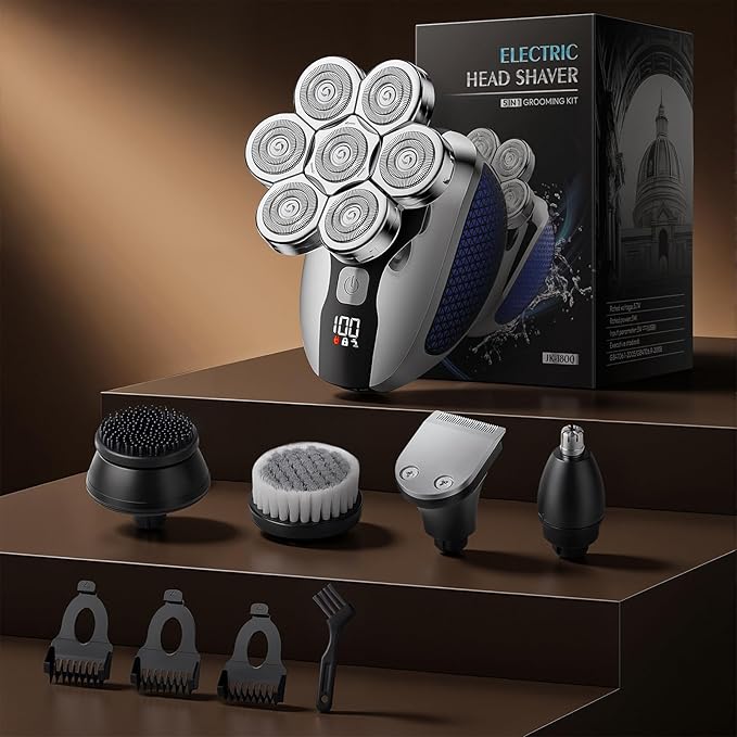 Head Shavers for Bald Men, Professional 5-in-1 Electric Head Shaver Grooming Kit, 7D Floating Wet & Dry Electric Razor for Bald Heads with LED Smart Display & Type-C Charging for Hair/Face/Beard