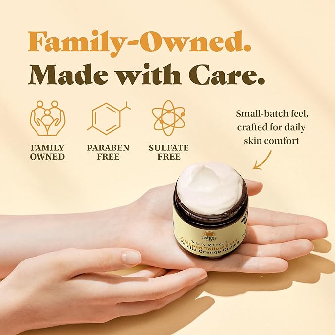 Whipped Tallow Balm, Vanilla Orange Cream Moisturizer, Natural Ingredients, Glass Jar, 2.85 oz, Face and Body Care