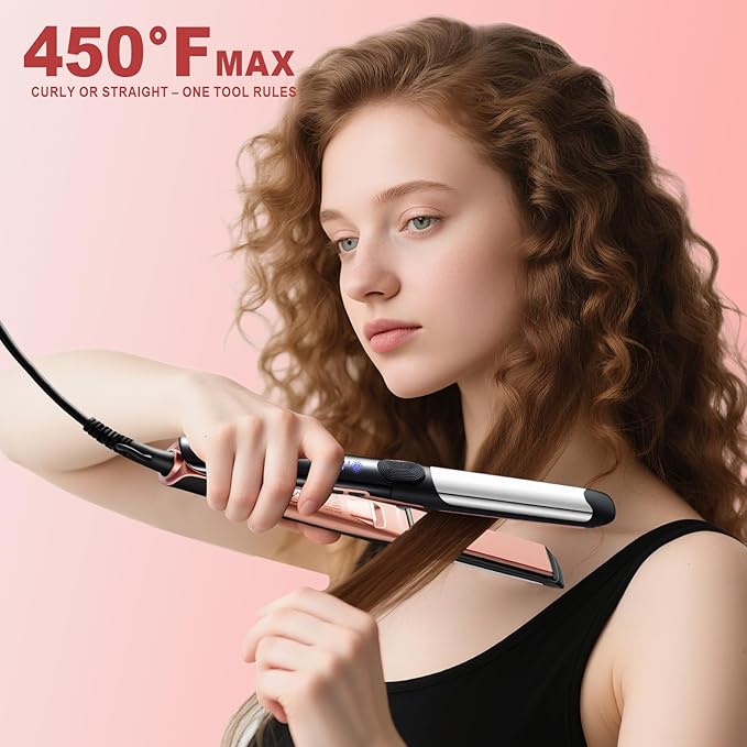 SOKANY 1 Inch Flat Iron Hair Straightener and Titanium Curler 2 in 1,Dual Voltage Smart 3D Ceramic Floating Plates Ionic Straightener,8 Temps Settings Fast Heating & Heat Protection