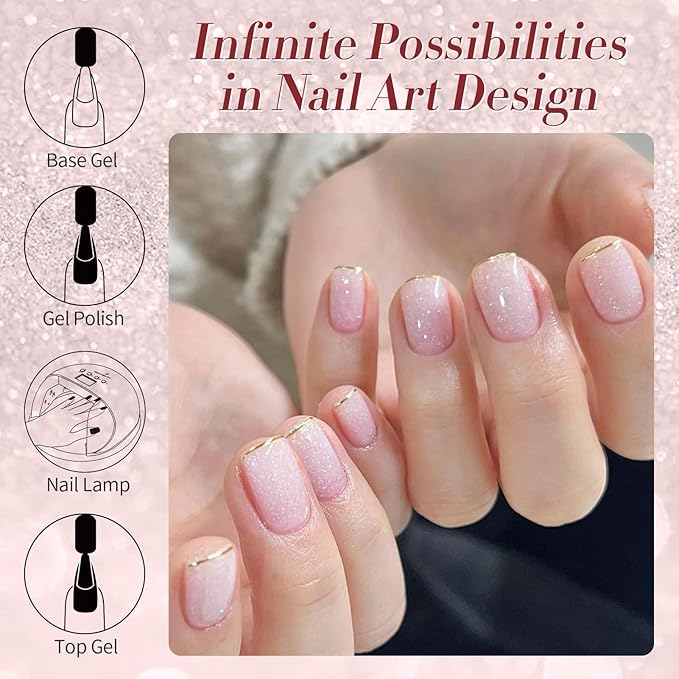 Born Pretty Jelly Gel Nail Polish, Shimmer Glitter Snow Jelly, Milky Pink Translucent Natural Nail Polish, Manicure Salon DIY for Women Girls 15ML