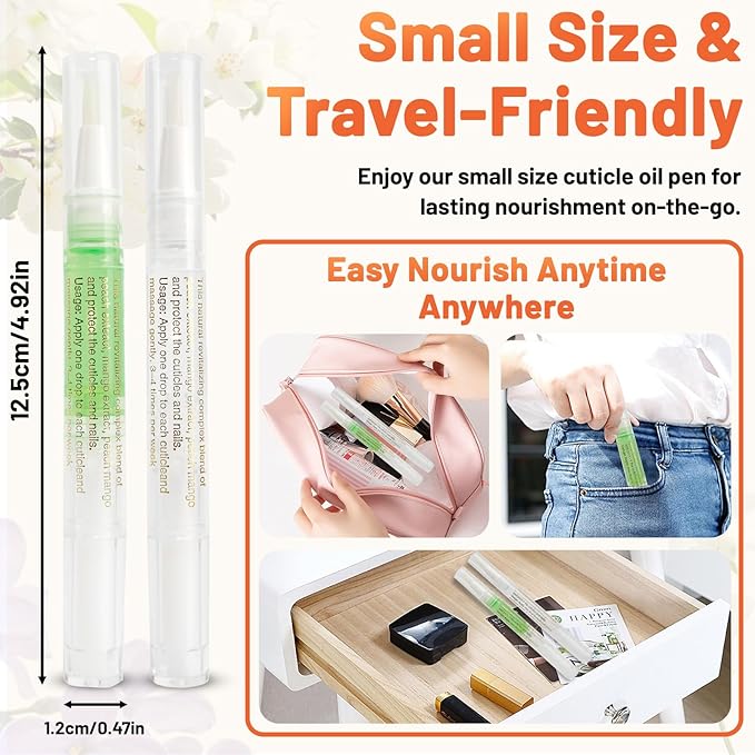 2PCS Cuticle Oil Pens for Nail Care,Cuticle Revitalizer Oil Pen with Soft Brush,Cuticle Oil to Prevent Nail Cracking and Dry (Lily & Apple Flavor)