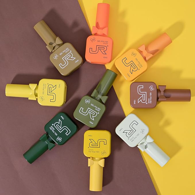 JR 9 Pcs 0.5oz Orange Fall Gel Polish Set Bright Shades for Beach Vacations & Pool Parties, Quick Dry, Fade-Proof Halloween Color Soak Off Fall Gel Polish Home DIY Gift Yellow Series