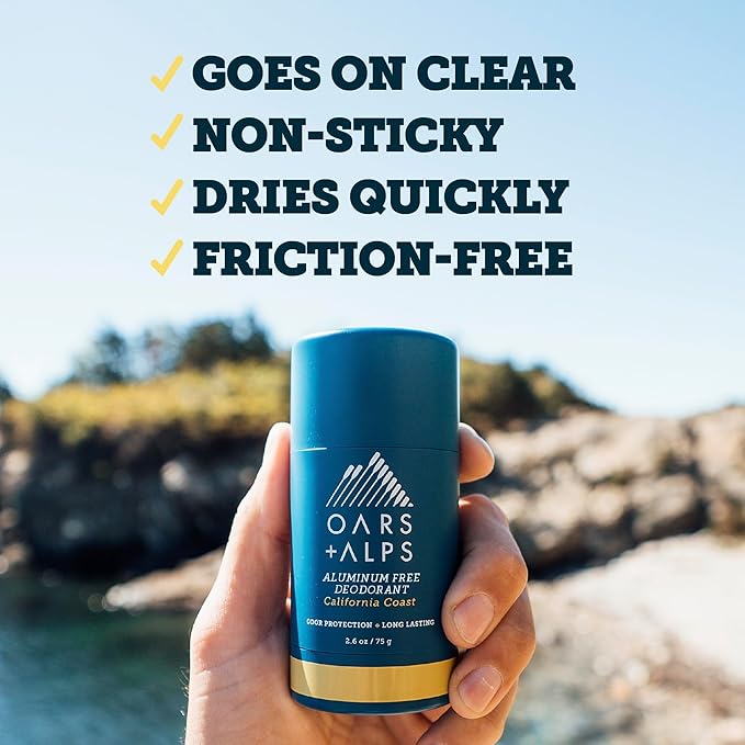 Oars + Alps Deodorant for Men & Women, Aluminum Free Deodorant for Men, Dermatologist Tested, Clean Ingredients, Vegan, Long Lasting, Odor Protection, California Coast, 2pk, 2.6oz