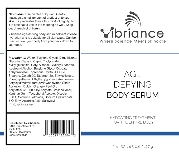 Vibriance Age Defying Body Serum, 4.5 fl oz - Anti Aging and Ultra Hydrating - Infused with Hyaluronic Acid - Fast-Absorbing Crepey Skin Corrector for Wrinkles, Dryness